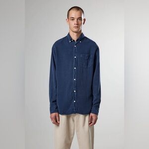 NN07 No Nationality Levon Button Down Shirt in True Blue, Size XL